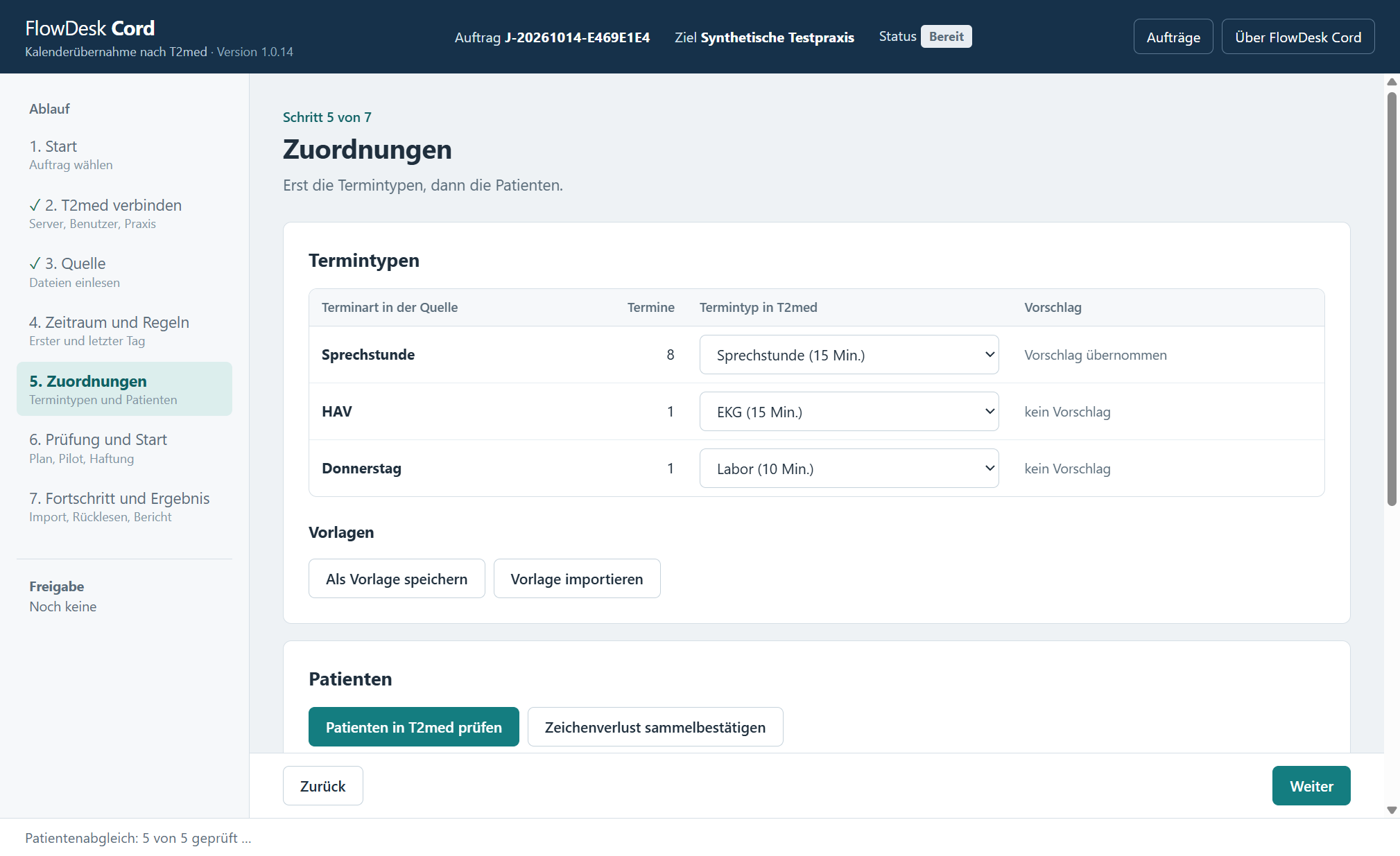 Zuordnungen und Patientenprüfung in FlowDesk Cord