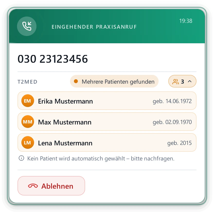 Mehrere mögliche Patienten bei einer Rufnummer