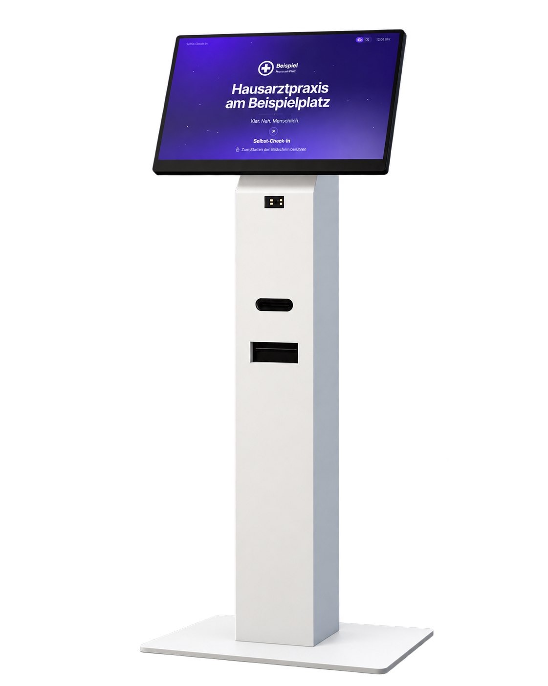 Weißes Praxis-Rebellen Self-Check-in-Terminal mit Touchscreen, Kartenleser und Bondrucker